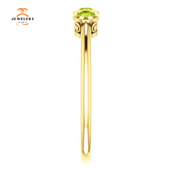 14KT GOLD 0.27 CTW ROUND PERIDOT BEZEL-SET 3 STONE RING - Image 8