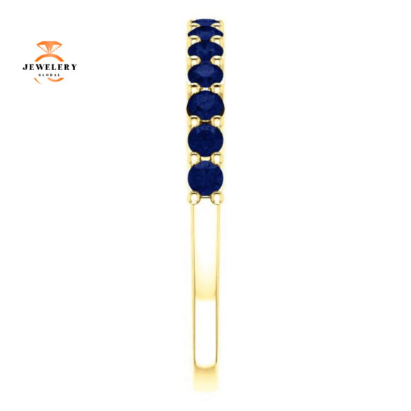 14KT GOLD 0.70 CTW ROUND BLUE SAPPHIRE SHARED PRONG BAND - Image 10