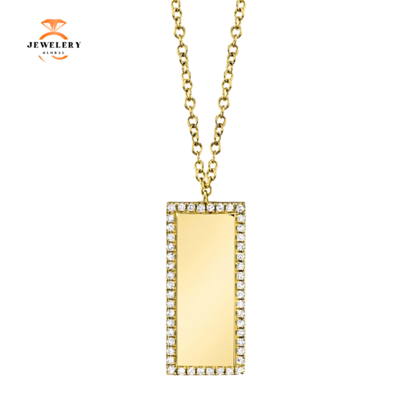 14KT GOLD .11 CTW DIAMOND VERTICAL BAR HALO NECKLACE - Image 2