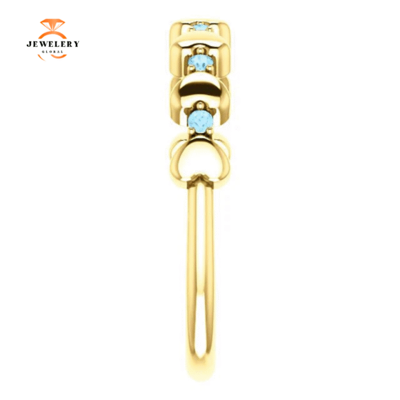 14KT GOLD 0.12 CTW ROUND AQUAMARINE STACKABLE RING - Image 12