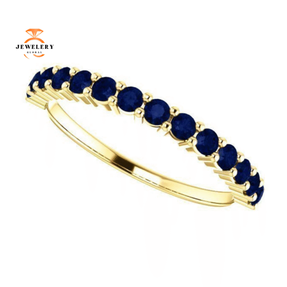 14KT GOLD 0.70 CTW ROUND BLUE SAPPHIRE SHARED PRONG BAND - Image 11