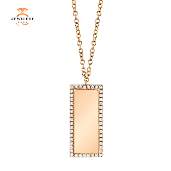 14KT GOLD .11 CTW DIAMOND VERTICAL BAR HALO NECKLACE - Image 3