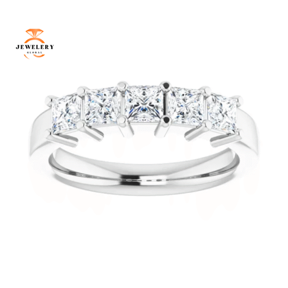 14KT Gold 1 CTW Princess Diamond 5 Stone Band - Image 3