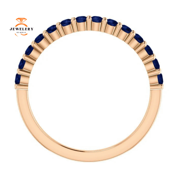 14KT GOLD 0.70 CTW ROUND BLUE SAPPHIRE SHARED PRONG BAND - Image 13