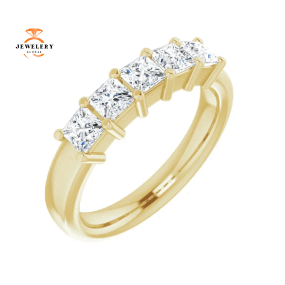 14KT Gold 1 CTW Princess Diamond 5 Stone Band - Image 5