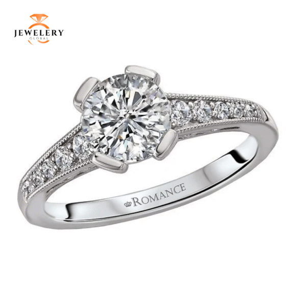 14KT 1/6 CTW DIAMOND TAPERED MILGRAIN VINTAGE SETTING FOR 1CT ROUND