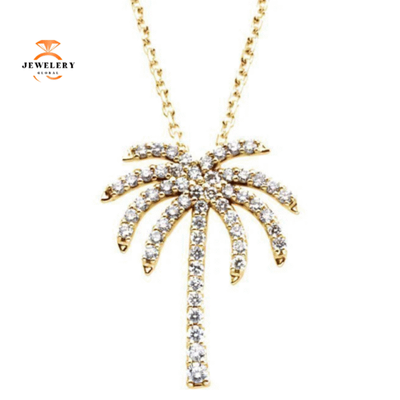 14KT GOLD 1/4 CTW DIAMOND 16" PALM TREE NECKLACE - Image 2