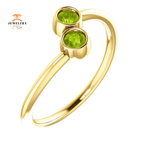 14KT GOLD 1/4 CTW ROUND PERIDOT 2 STONE RING - Image 4