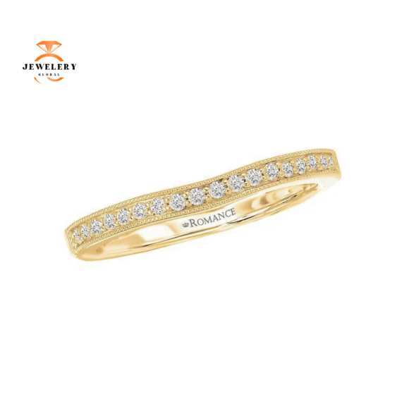 14KT GOLD 1/7 CTW DIAMOND 18 STONE CURVED MILGRAIN BAND - Image 4