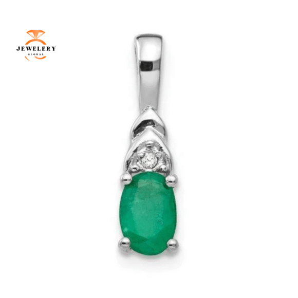 14KT Gold Oval Emerald and Diamond Pendant