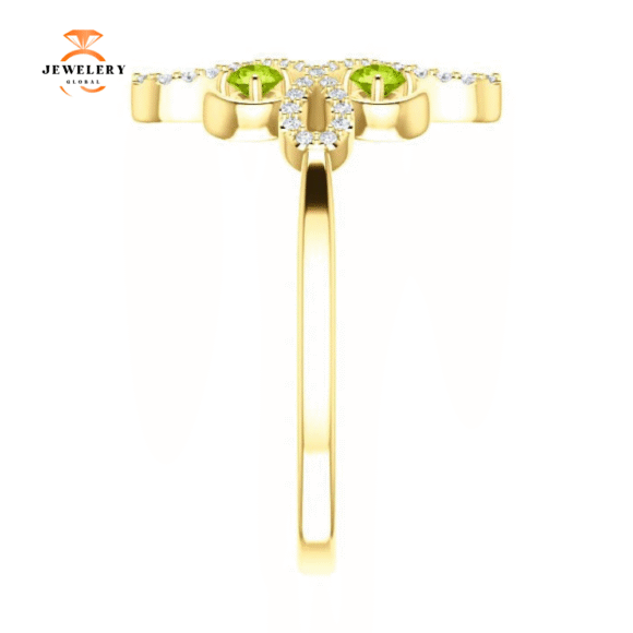 14KT GOLD .36 CTW PERIDOT & .16 CTW DIAMOND ACCENT CLOVER RING - Image 4