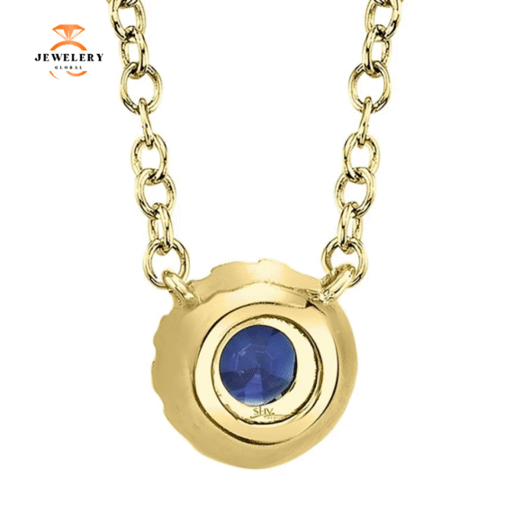 14KT GOLD 0.14 CT SAPPHIRE & .04 CTW DIAMOND HALO NECKLACE - Image 4
