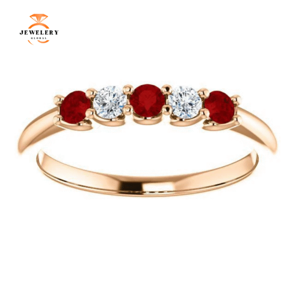 14KT GOLD 0.27 CTW RUBY & 0.12 CTW DIAMOND 5 STONE BAND