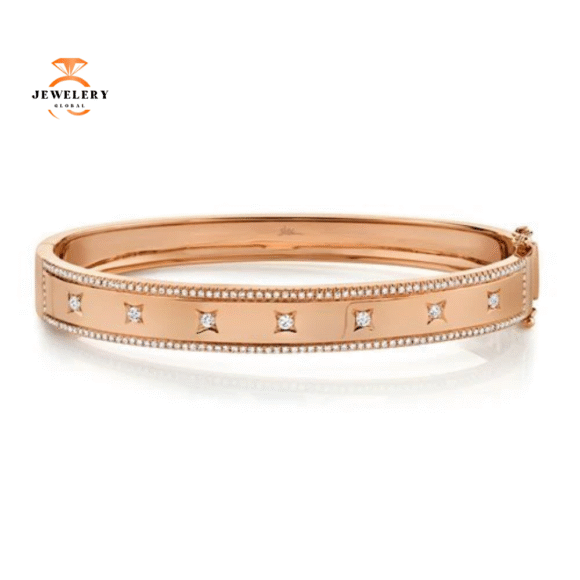 14KT GOLD 0.55 CTW DIAMOND 7 SQUARE BANGLE BRACELET