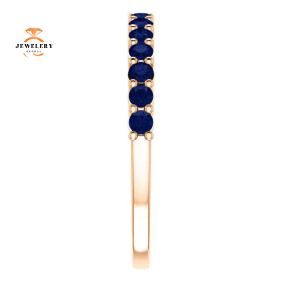 14KT GOLD 0.70 CTW ROUND BLUE SAPPHIRE SHARED PRONG BAND - Image 15