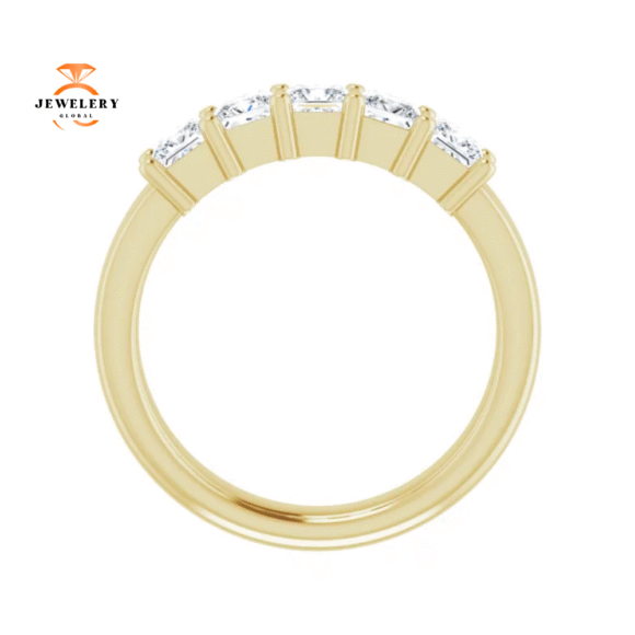 14KT Gold 1 CTW Princess Diamond 5 Stone Band - Image 6