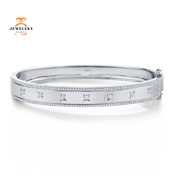14KT GOLD 0.55 CTW DIAMOND 7 SQUARE BANGLE BRACELET - Image 2