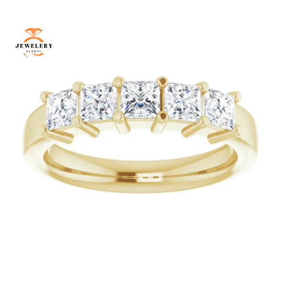 14KT Gold 1 CTW Princess Diamond 5 Stone Band - Image 7
