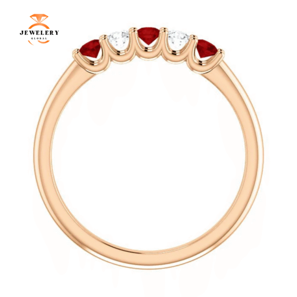 14KT GOLD 0.27 CTW RUBY & 0.12 CTW DIAMOND 5 STONE BAND - Image 3