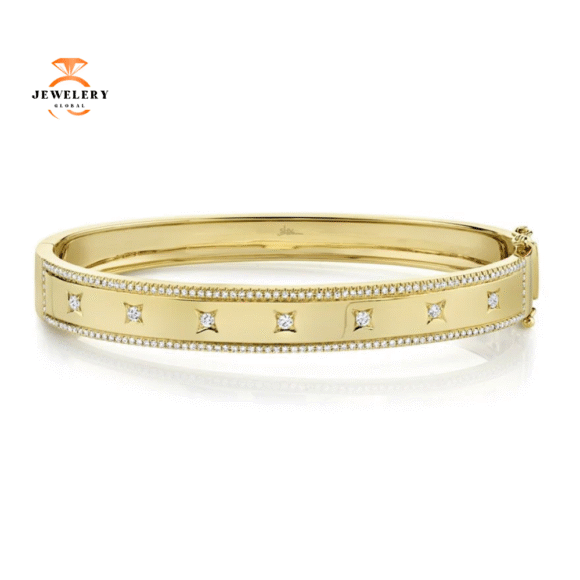 14KT GOLD 0.55 CTW DIAMOND 7 SQUARE BANGLE BRACELET - Image 3