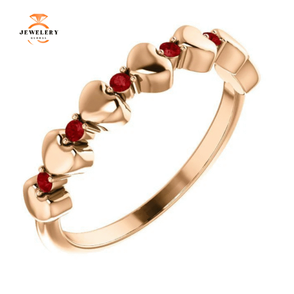 14KT GOLD .12 CTW RUBY STACKABLE HEART RING
