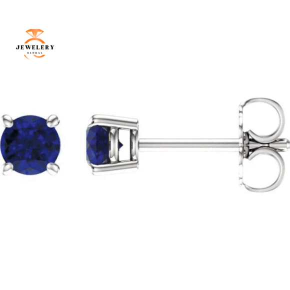 14KT GOLD 0.70 CTW ROUND BLUE SAPPHIRE STUD EARRINGS
