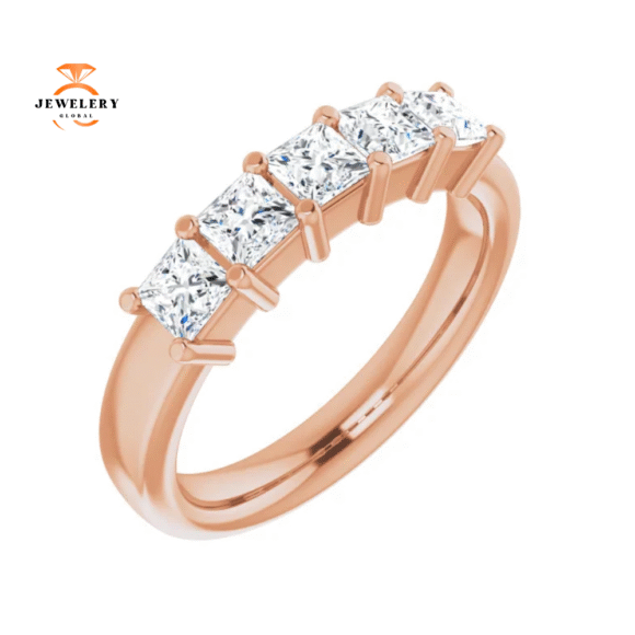 14KT Gold 1 CTW Princess Diamond 5 Stone Band - Image 9