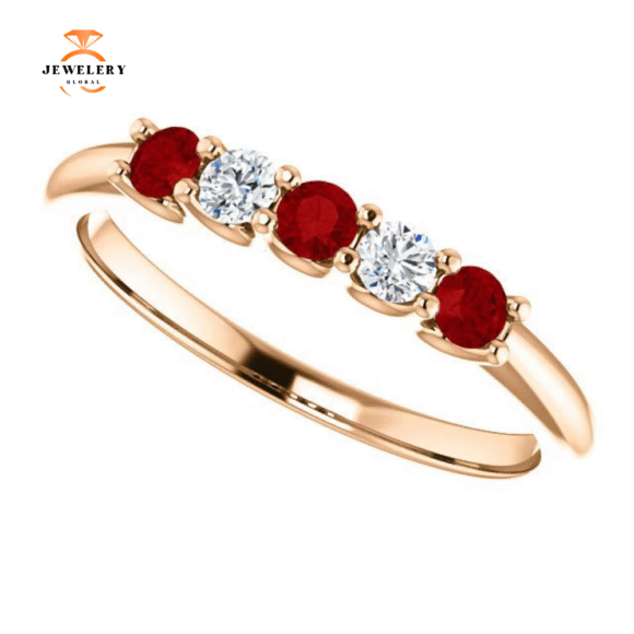 14KT GOLD 0.27 CTW RUBY & 0.12 CTW DIAMOND 5 STONE BAND - Image 5