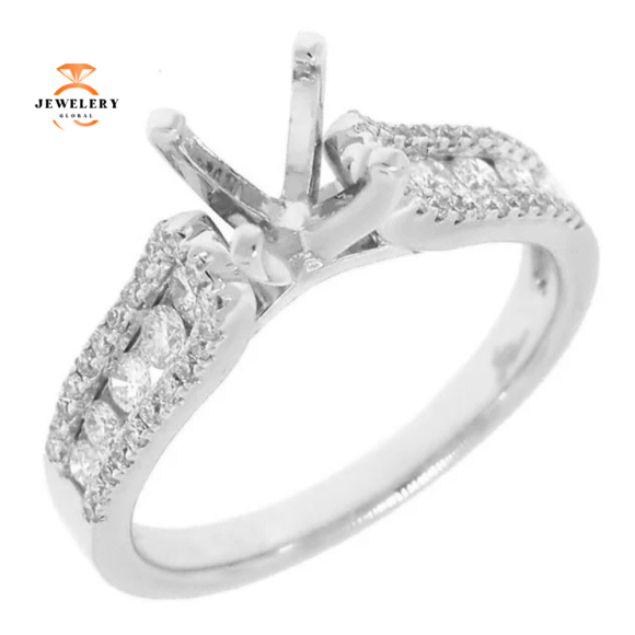 14KT GOLD 0.55 CTW DIAMOND CHANNEL SET MOUNTING FOR 1-1.25 CT ROUND