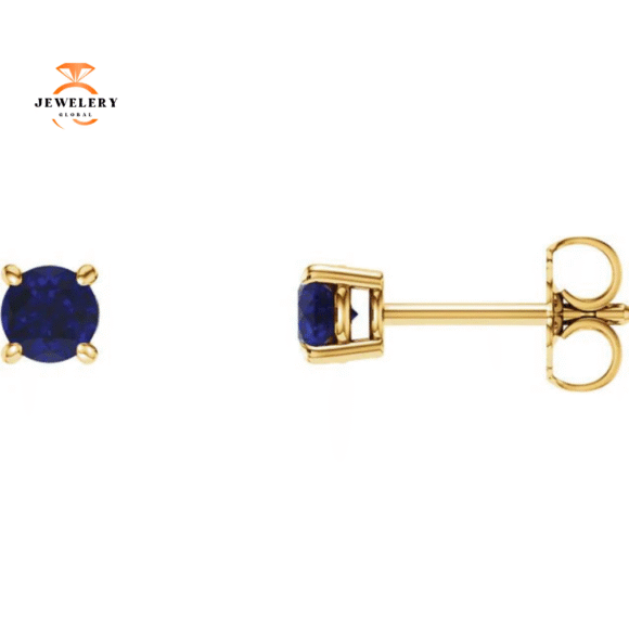 14KT GOLD 0.70 CTW ROUND BLUE SAPPHIRE STUD EARRINGS - Image 2