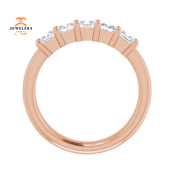 14KT Gold 1 CTW Princess Diamond 5 Stone Band - Image 10