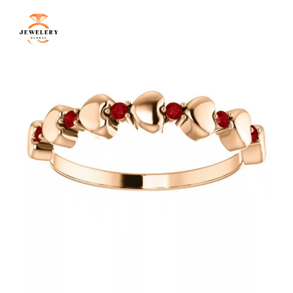 14KT GOLD .12 CTW RUBY STACKABLE HEART RING - Image 3