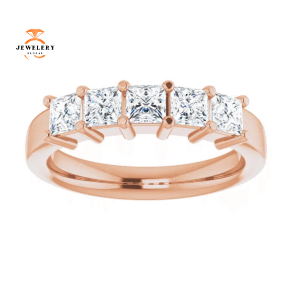 14KT Gold 1 CTW Princess Diamond 5 Stone Band - Image 11