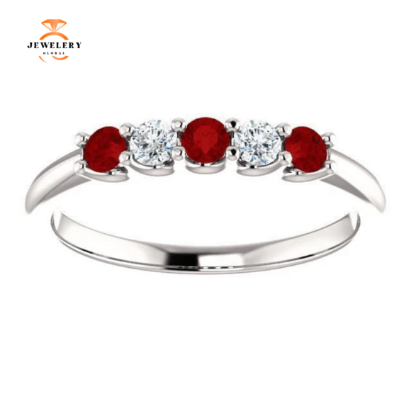 14KT GOLD 0.27 CTW RUBY & 0.12 CTW DIAMOND 5 STONE BAND - Image 13