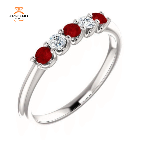 14KT GOLD 0.27 CTW RUBY & 0.12 CTW DIAMOND 5 STONE BAND - Image 14
