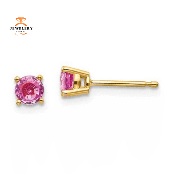 14KT GOLD 0.70 CTW ROUND PINK SAPPHIRE STUD EARRINGS - Image 2