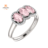 14KT GOLD 1.20 CTW MORGANITE & .10 CTW DIAMOND 3 STONE OVAL HALO RING