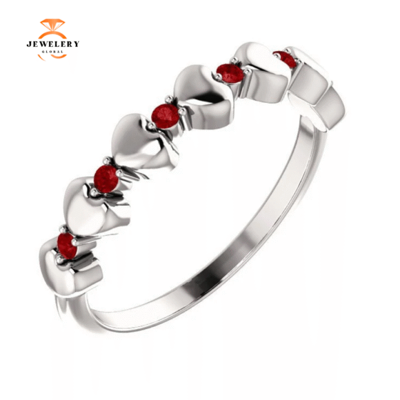 14KT GOLD .12 CTW RUBY STACKABLE HEART RING - Image 11