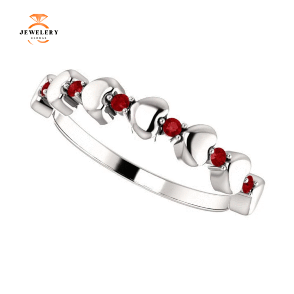 14KT GOLD .12 CTW RUBY STACKABLE HEART RING - Image 13
