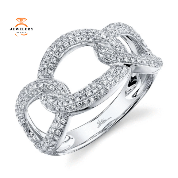 14KT GOLD 0.55 CTW DIAMOND INTERLOCKING OPEN CIRCLE RING - Image 2