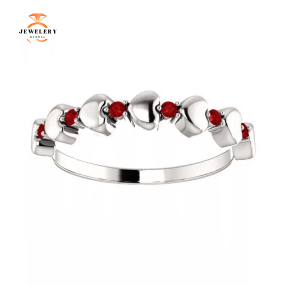 14KT GOLD .12 CTW RUBY STACKABLE HEART RING - Image 12