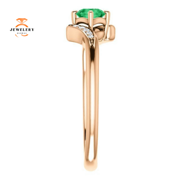 14KT GOLD ROUND EMERALD & DIAMOND RING - Image 2