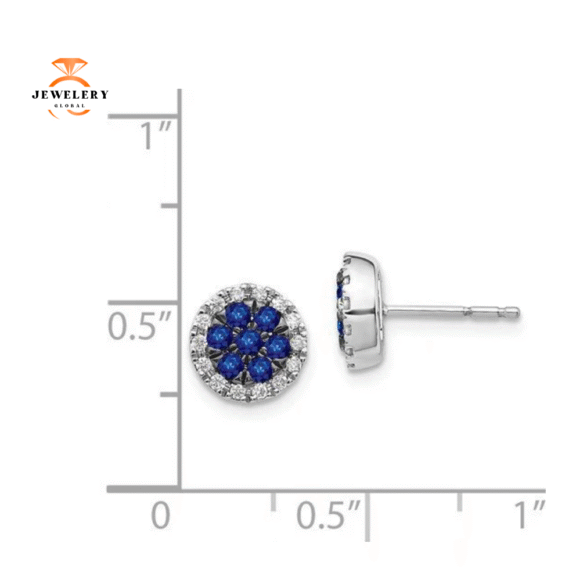14KT WHITE GOLD .45 CTW SAPPHIRE & .14 CTW DIAMOND CLUSTER HALO EARRINGS - Image 2