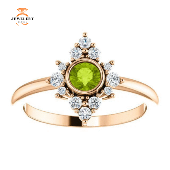 14KT Gold .30 CT Peridot & .20 CTW Diamond Bezel Halo Ring - Image 4