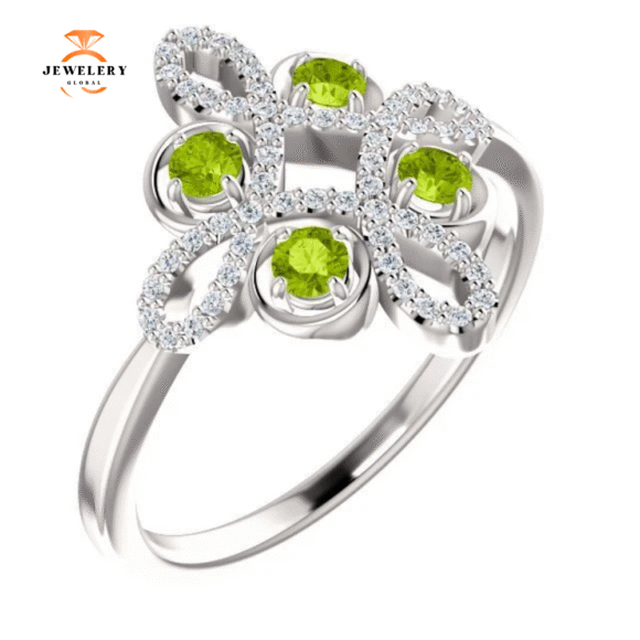 14KT GOLD .36 CTW PERIDOT & .16 CTW DIAMOND ACCENT CLOVER RING - Image 5