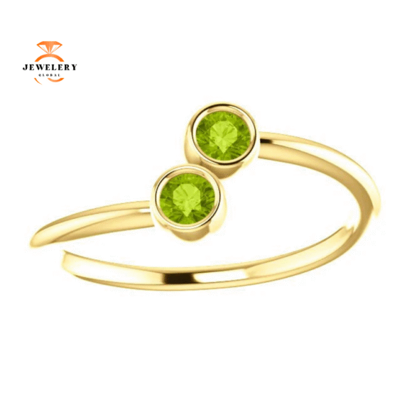 14KT GOLD 1/4 CTW ROUND PERIDOT 2 STONE RING - Image 5