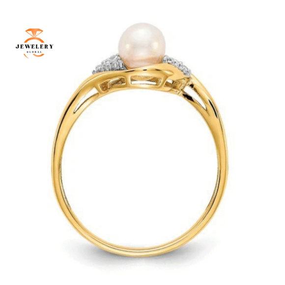 14KT GOLD DIAMOND AND PEARL RING - Image 6