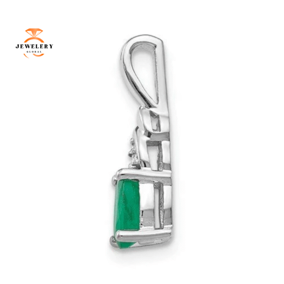 14KT Gold Oval Emerald and Diamond Pendant - Image 2