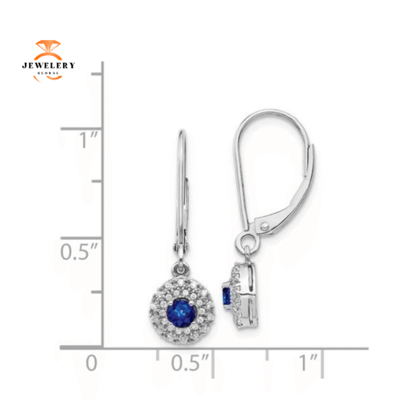 14KT WHITE GOLD .40 CTW SAPPHIRE & .20 CTW DIAMOND HALO LEVERBACK EARRINGS - Image 2