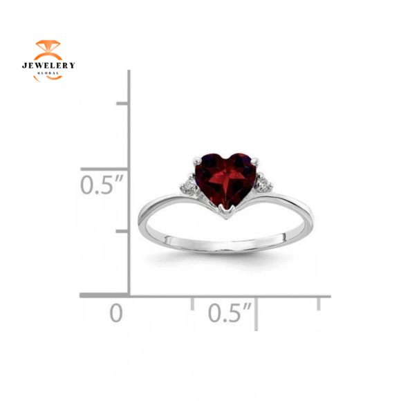 14KT WHITE GOLD 0.80 CT GARNET & DIAMOND HEART RING - Image 2